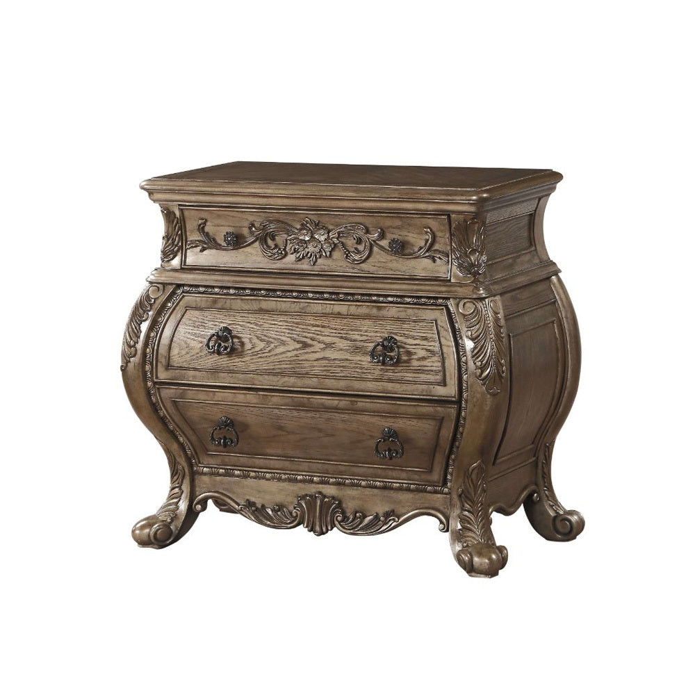 3 Drawers Nightstand in Vintage Oak Finish