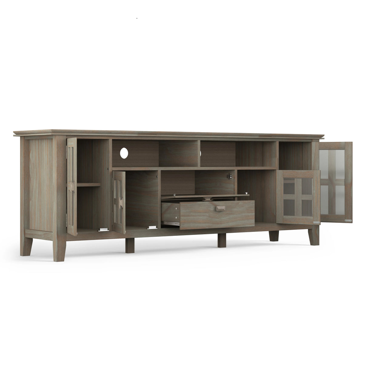 Artisan 72 inch Wide Solid Wood TV Stand in Distressed Grey For TVs up to 80 inches - sold by Home Elegance USA