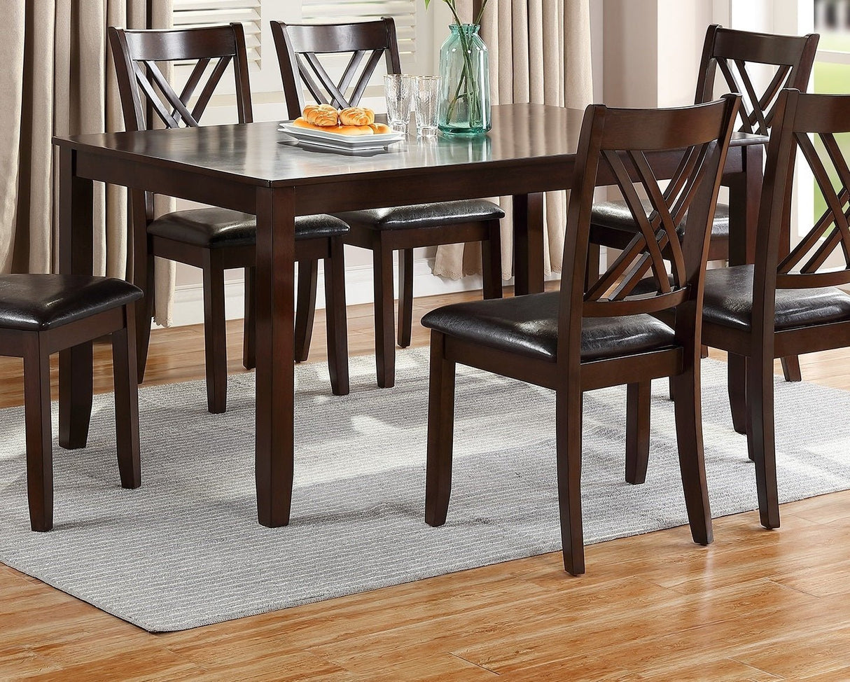 7pcs Dining Set Dining Table 6 Side Chairs Clean Espresso Finish Cushion Seats X Design back Chairs | Home Elegance USA
