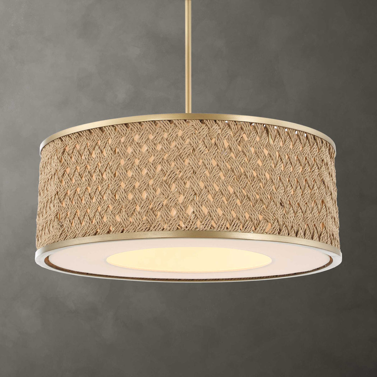 Pinchot 4 Light Rattan Drum Pendant - Light Brown by Uttermost - View 2