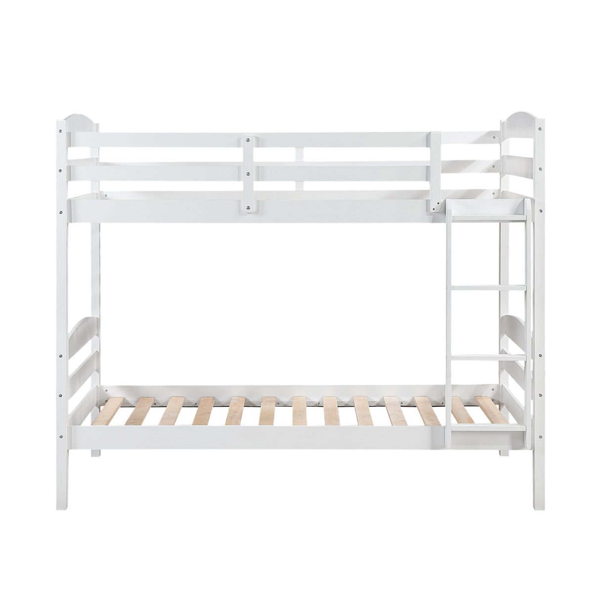 Twin over Twin Bunk Bed with Guard Rails 1pc Sturdy Wood Frame White Finish Youth Bedroom Furniture - sold by Home Elegance USA