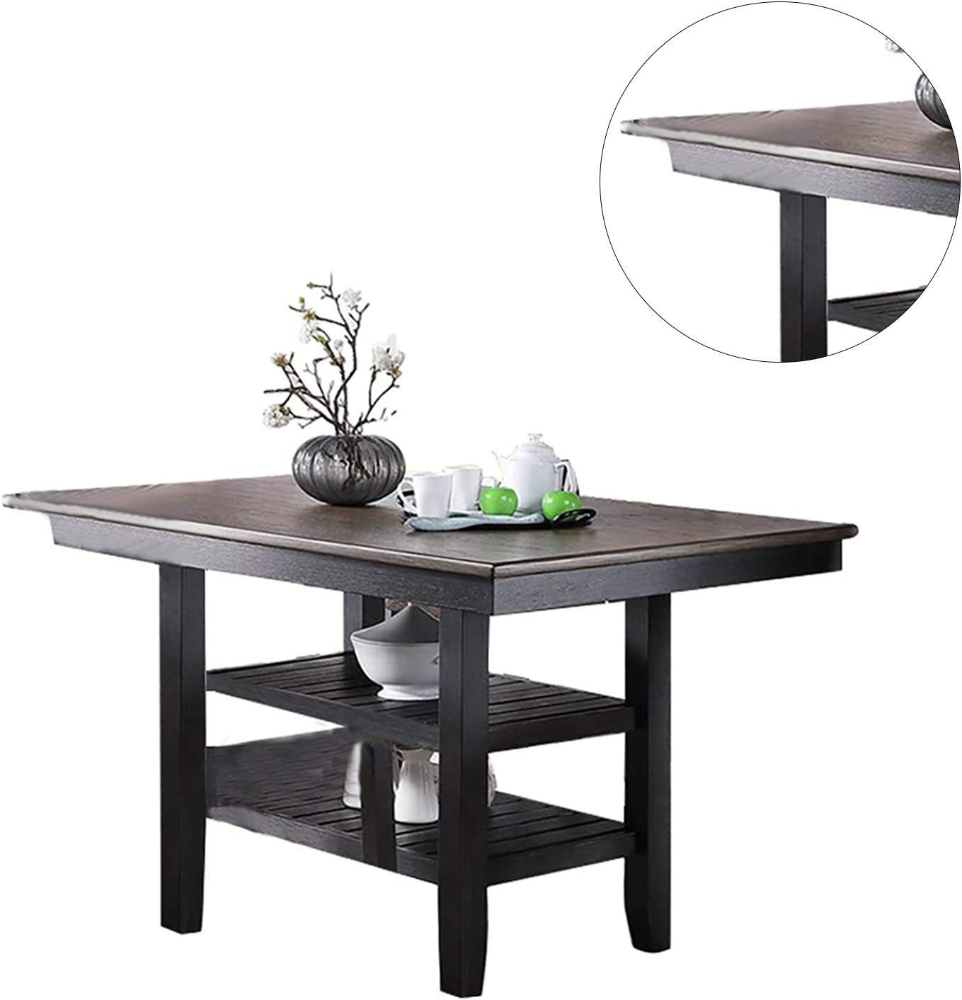 1pc Counter Height Dining Table Dark Coffee Finish Kitchen Breakfast Dining Room Furniture Table w 2x Storage Shelve Rubber wood | Home Elegance USA