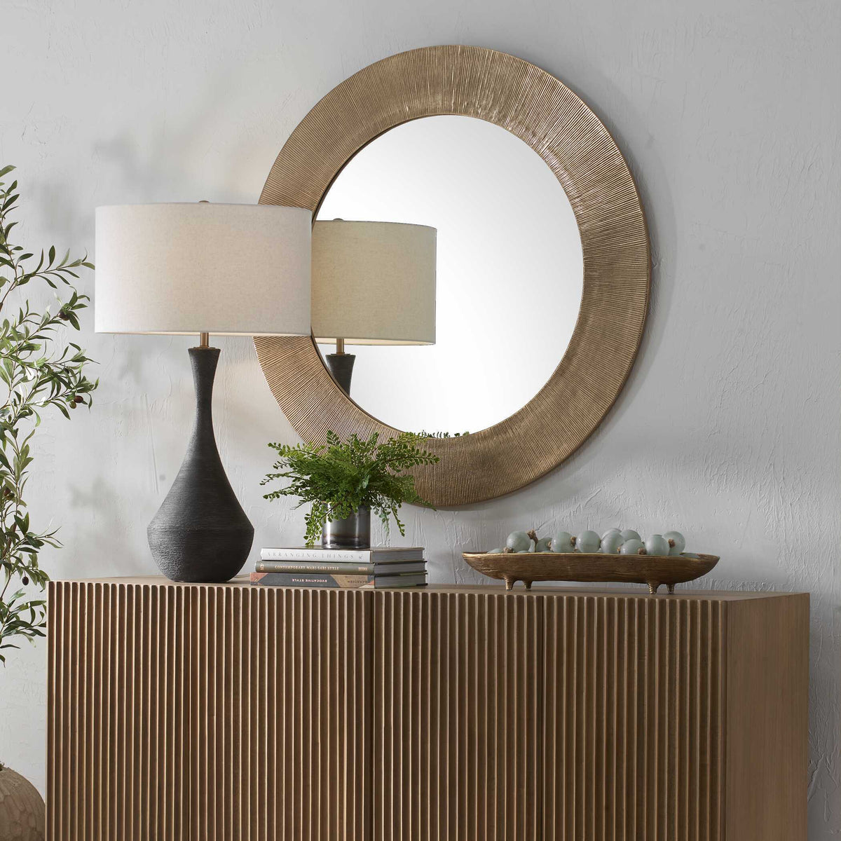 Tano Round Mirror Antique Brass - Gold by Uttermost - View 3