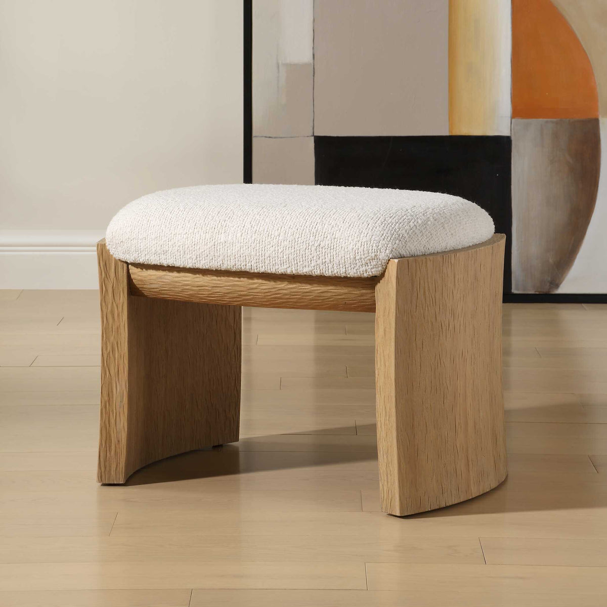 Port Small Bench Natural / White - White / Light Brown by Uttermost - View 3