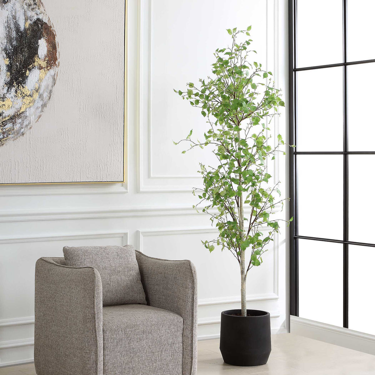 Boreal Potted Birch Tree - Dark Gray / Green by Uttermost - View 3