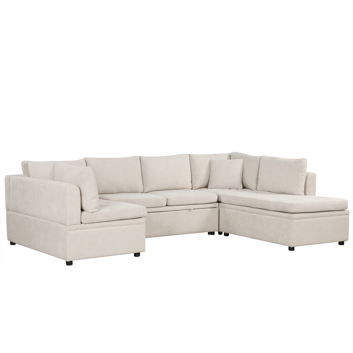 Oversized U-Shaped Sectional Sofa Couch with Pull-out Bed, Beige Chenille, 117.3'