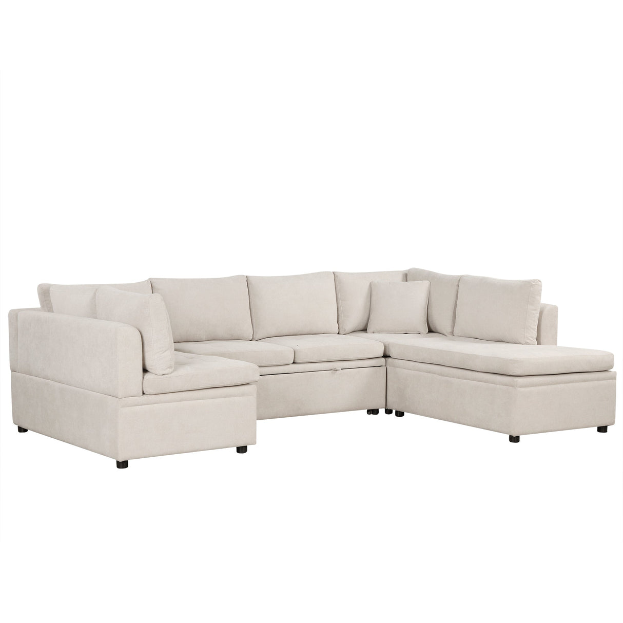 Oversized U-Shaped Sectional Sofa Couch with Pull-out Bed, Beige Chenille, 117.3' - sold by Home Elegance USA