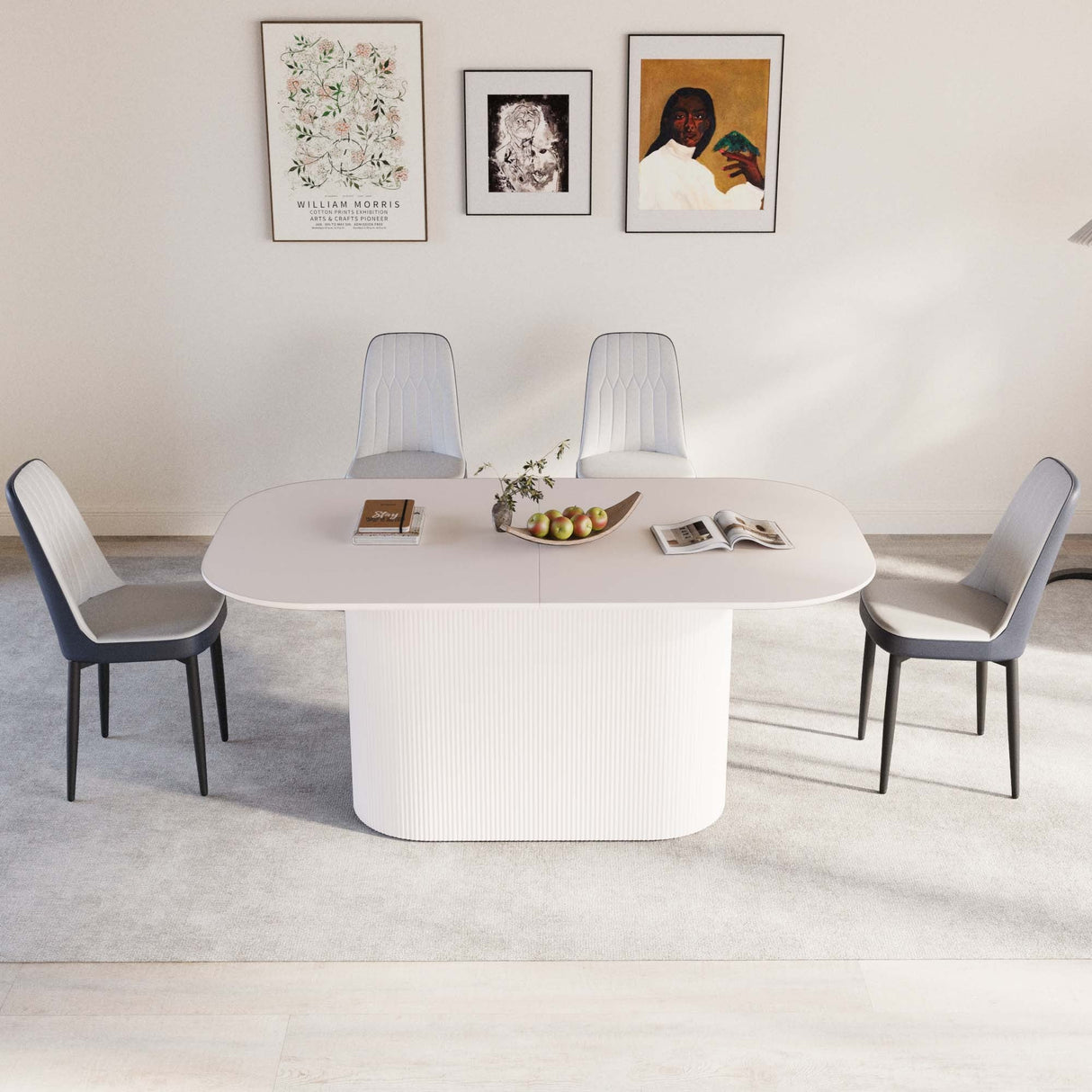 63 'medieval modern cream style MDF dining table and PU dining chair set 4. Assemble Desktop and black metal leg dining chair set, suitable for home&kitchen - sold by Home Elegance USA