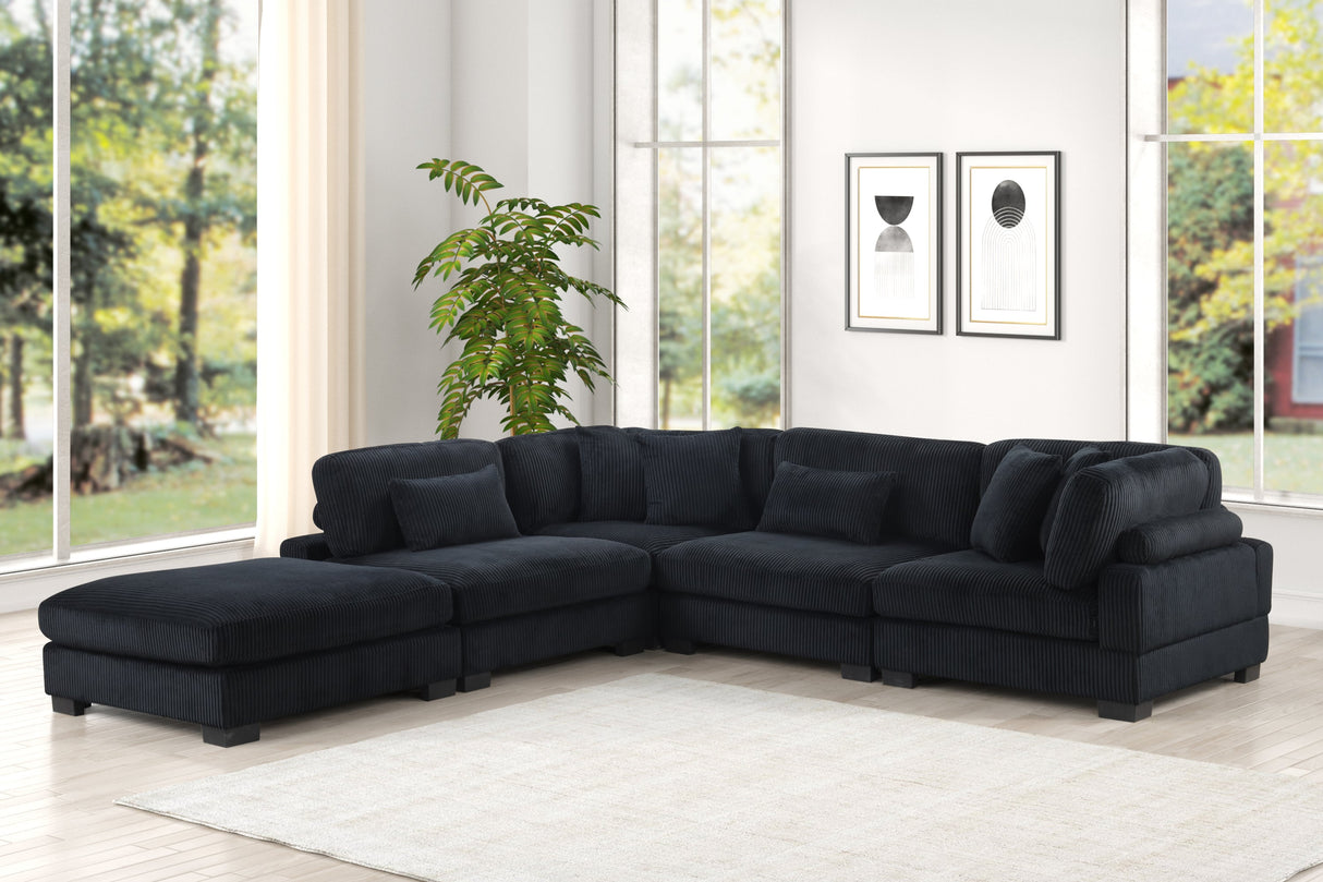 Bentley Modern Style Modular Sectional unique layout made with Corduroy fabric and wood in Black Setup-2(NJ Warehouse Inventory) - sold by Home Elegance USA