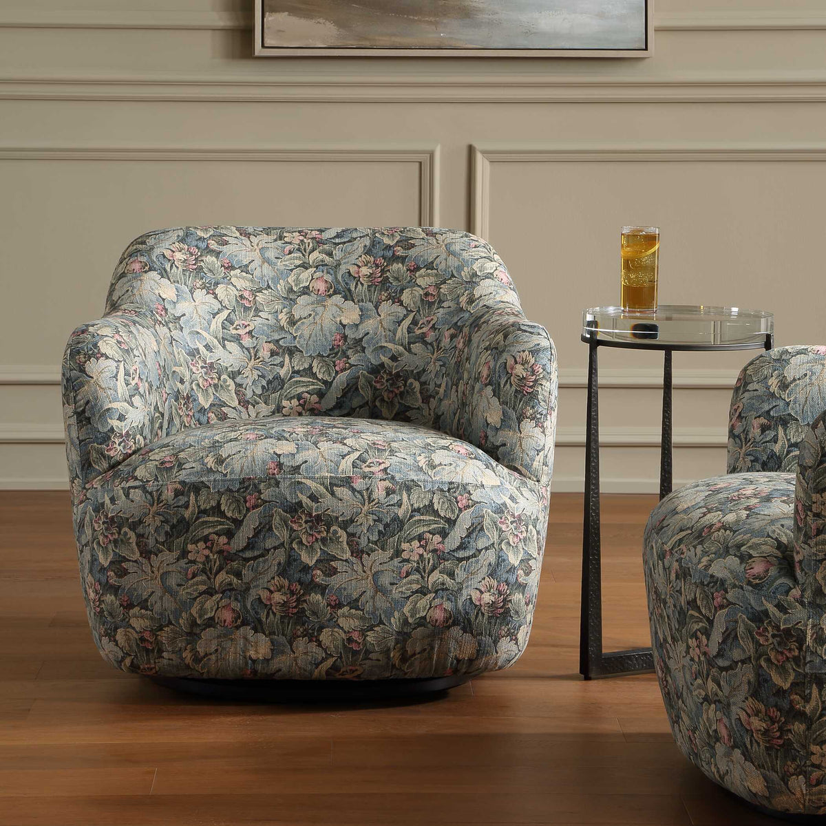 Ansel Tapestry Swivel Chair - Dark Green by Uttermost - View 3