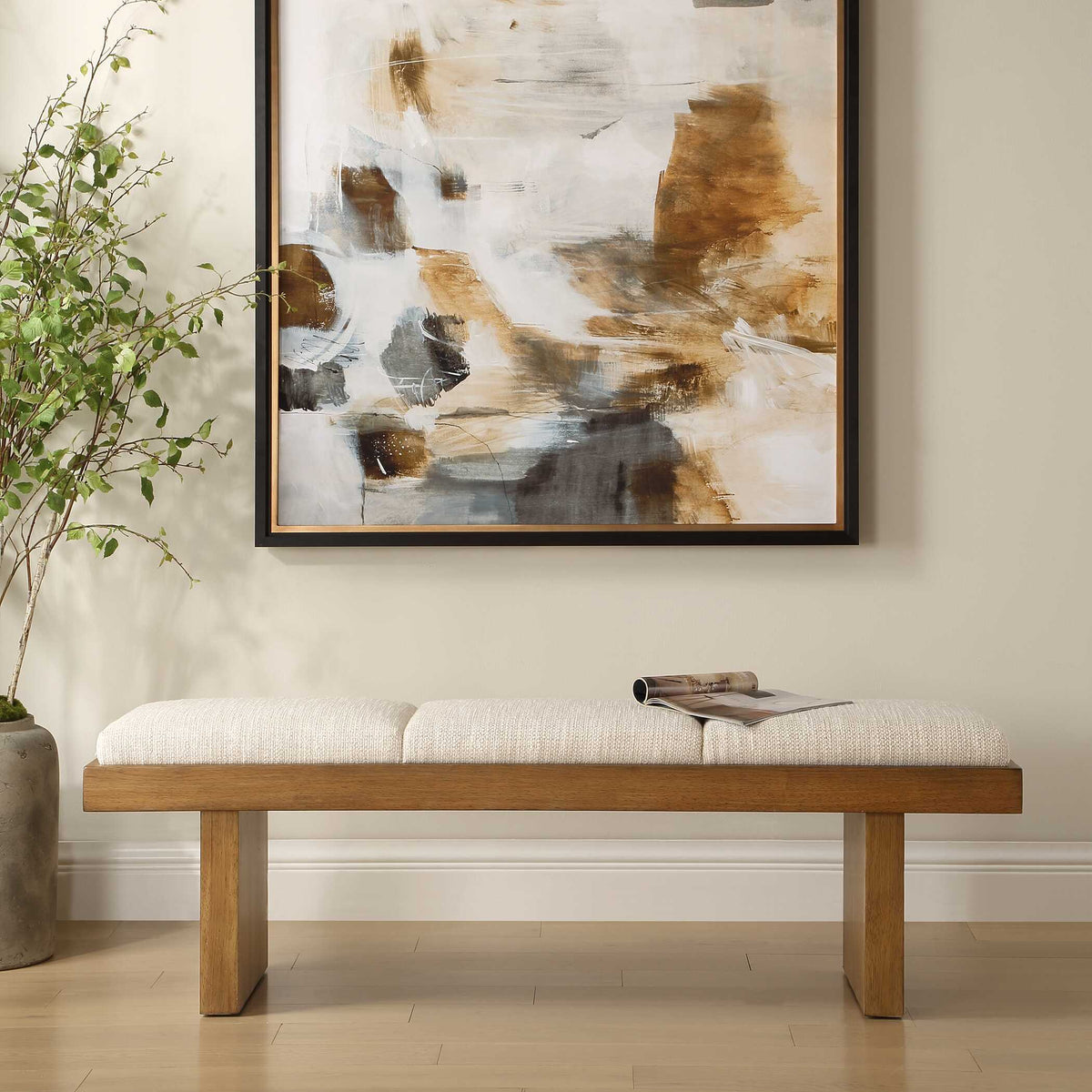 Haden Upholstery Bench - Dark Brown / White by Uttermost - View 2