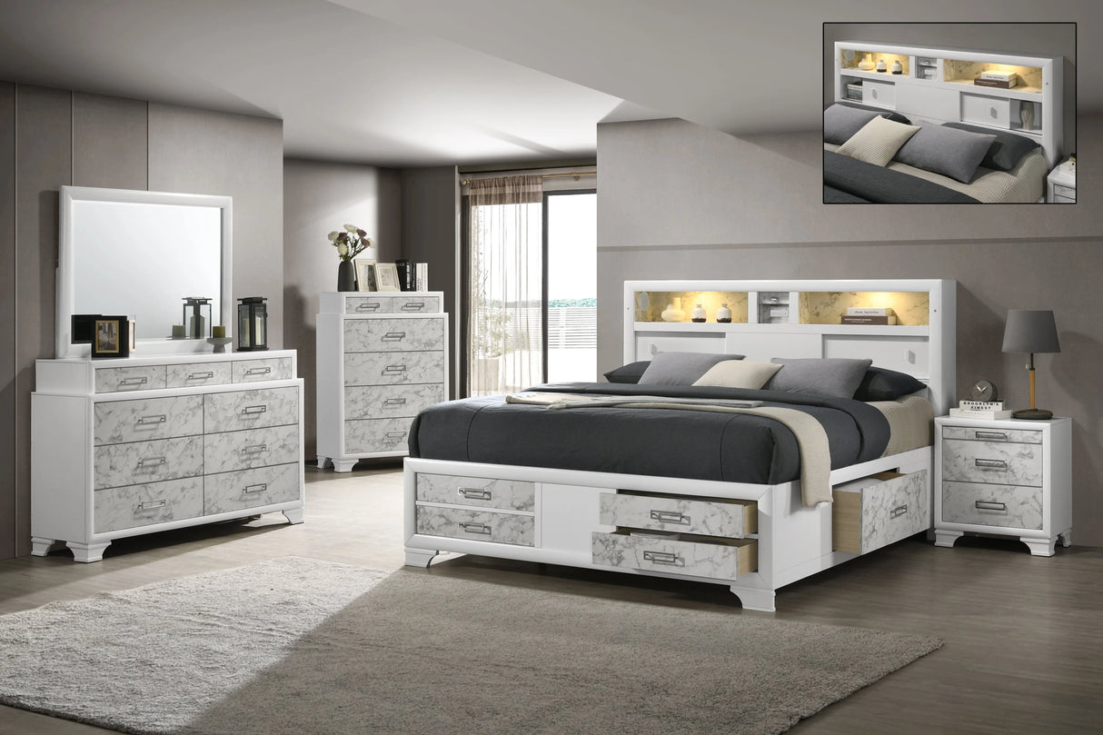 Soul Modern style Full 5PC bedroom set made with wood and Drawers in white - sold by Home Elegance USA