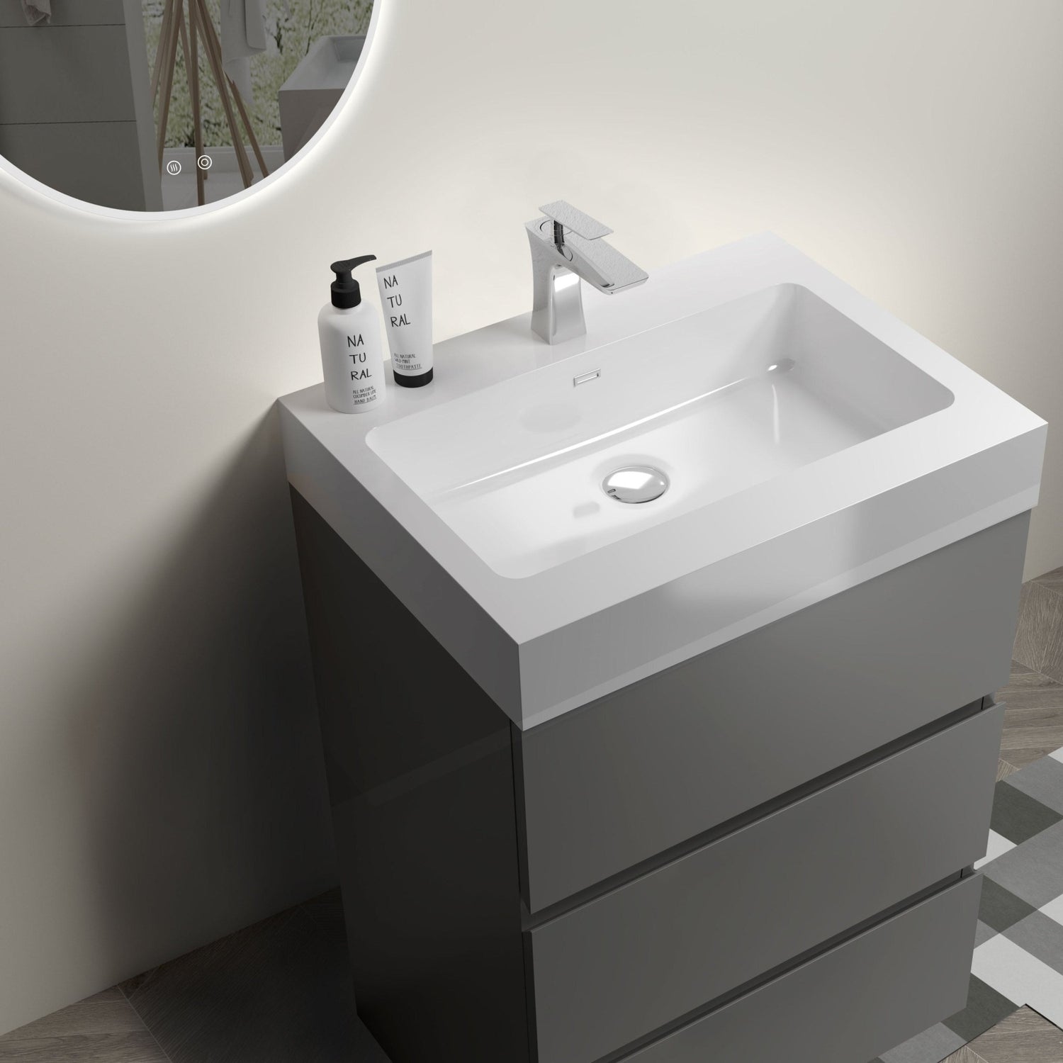 Alice 24" Gray Bathroom Vanity with Sink, Large Storage Freestanding Bathroom Vanity for Modern Bathroom, One - Piece White Sink Basin without Drain and Faucet | Home Elegance USA