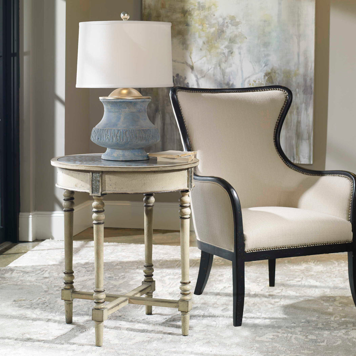 Sandy Wing Back Armchair Beige & Dark Brown - Beige / Dark Brown by Uttermost - View 5