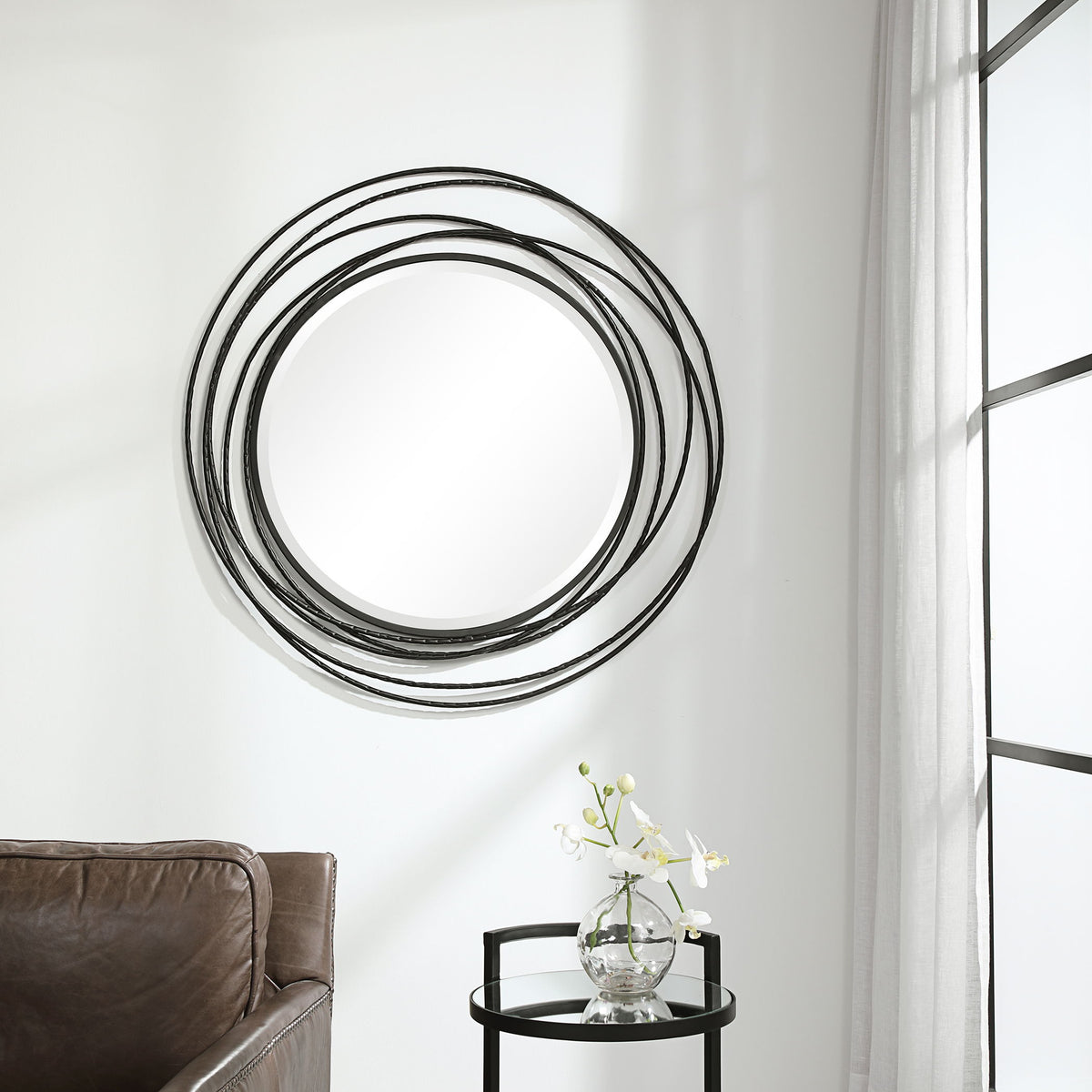 Whirlwind Round Mirror - Black by Uttermost - View 2