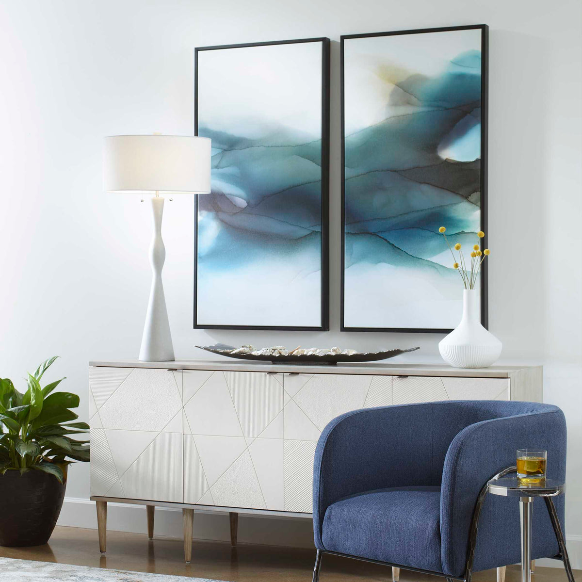 September Desert Modern Watercolor Art (Set of 2) - Blue / Beige by Uttermost - View 3