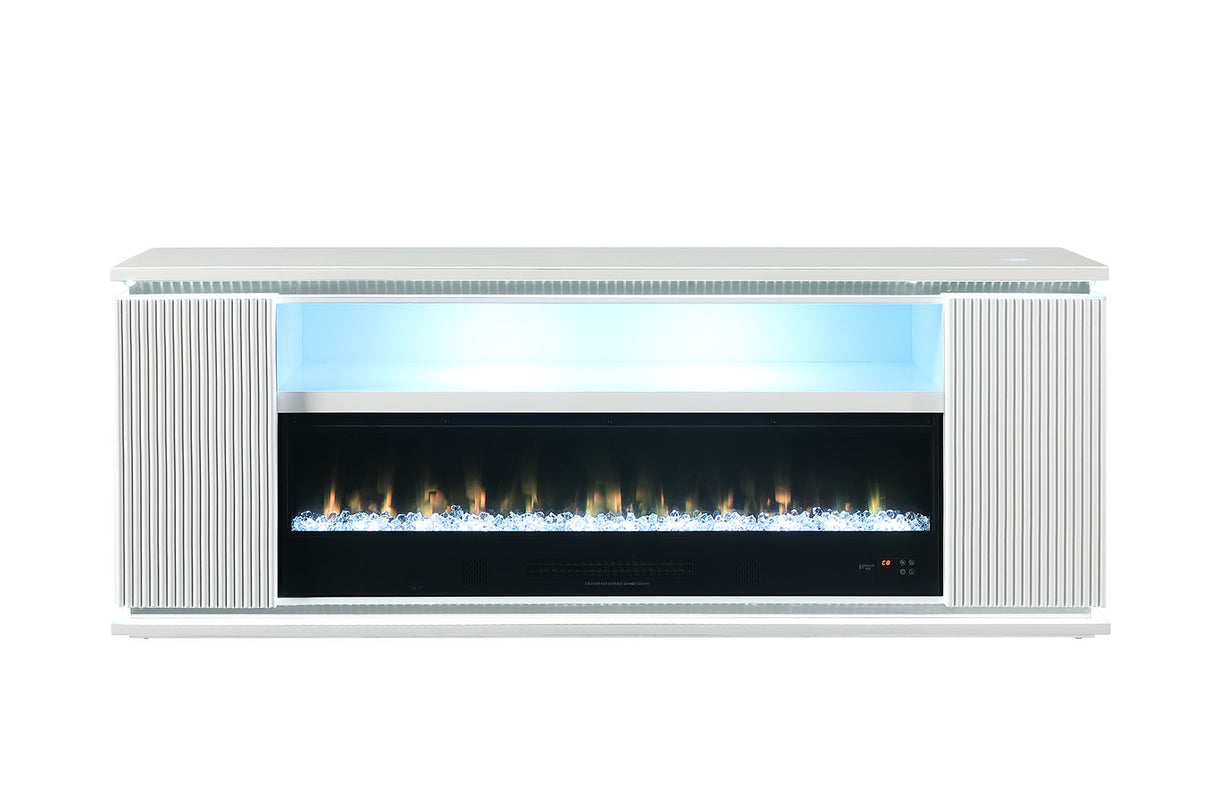 Contemporary Style TV Stand Electric Fire Place 3-Level Brightness Setting Room Temperature Control White Finish Primary Living Room - sold by Home Elegance USA