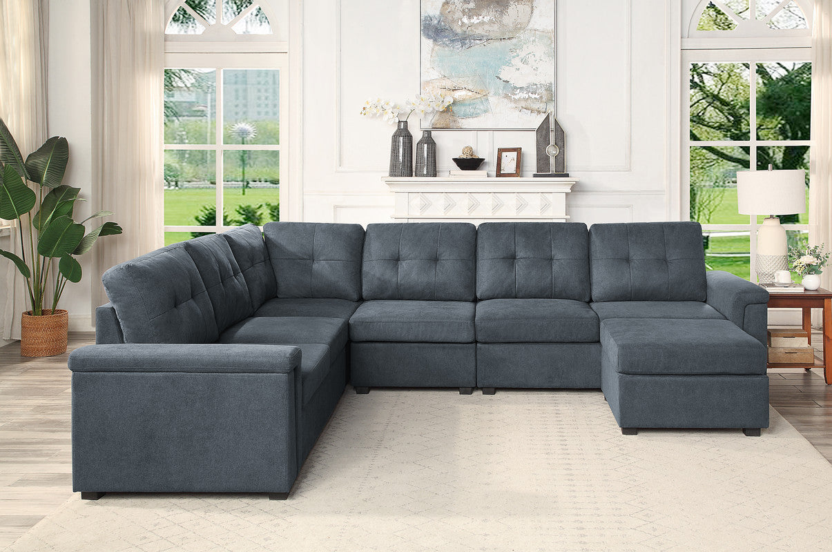 Isla 119' Gray Woven Fabric 7-Seater Sectional Sofa with Ottoman