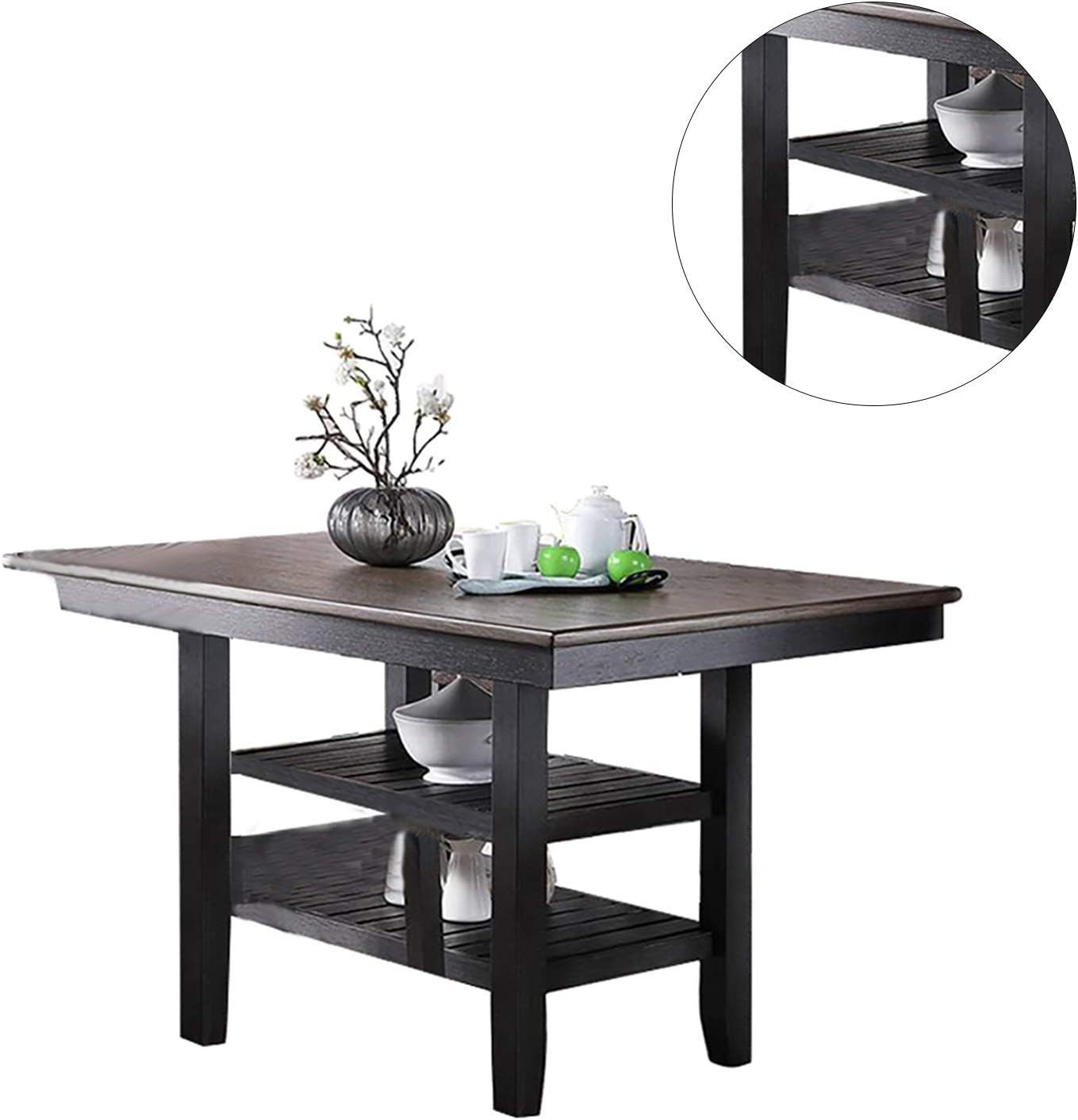 1pc Counter Height Dining Table Dark Coffee Finish Kitchen Breakfast Dining Room Furniture Table w 2x Storage Shelve Rubber wood | Home Elegance USA