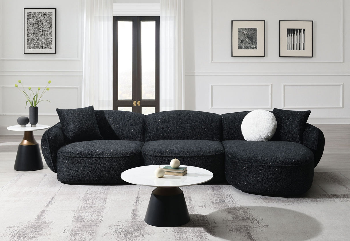 Lucifer Black & White Shimmer Fabric Sectional Sofa w/3 Pillows - sold by Home Elegance USA