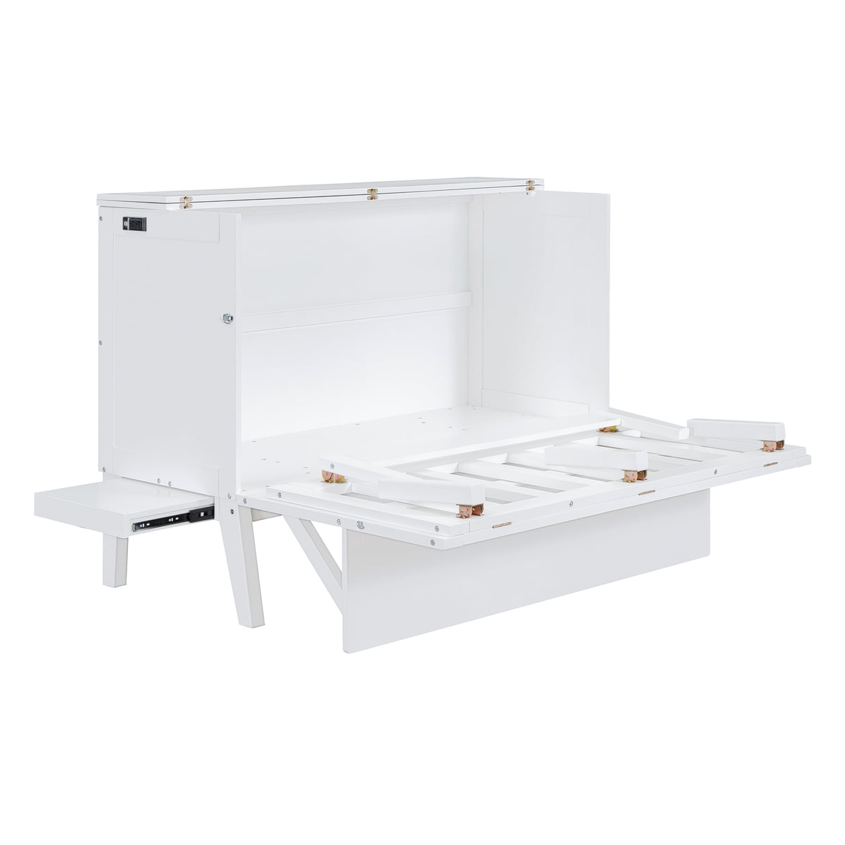 Queen Size Murphy Bed with USB Port and removable Shelves on Each Side,White - Home Elegance USA