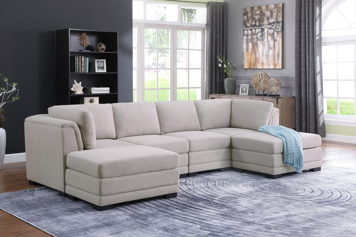Kristin 121.5' Light Gray Linen Fabric Reversible Sectional Sofa with 2 Ottomans
