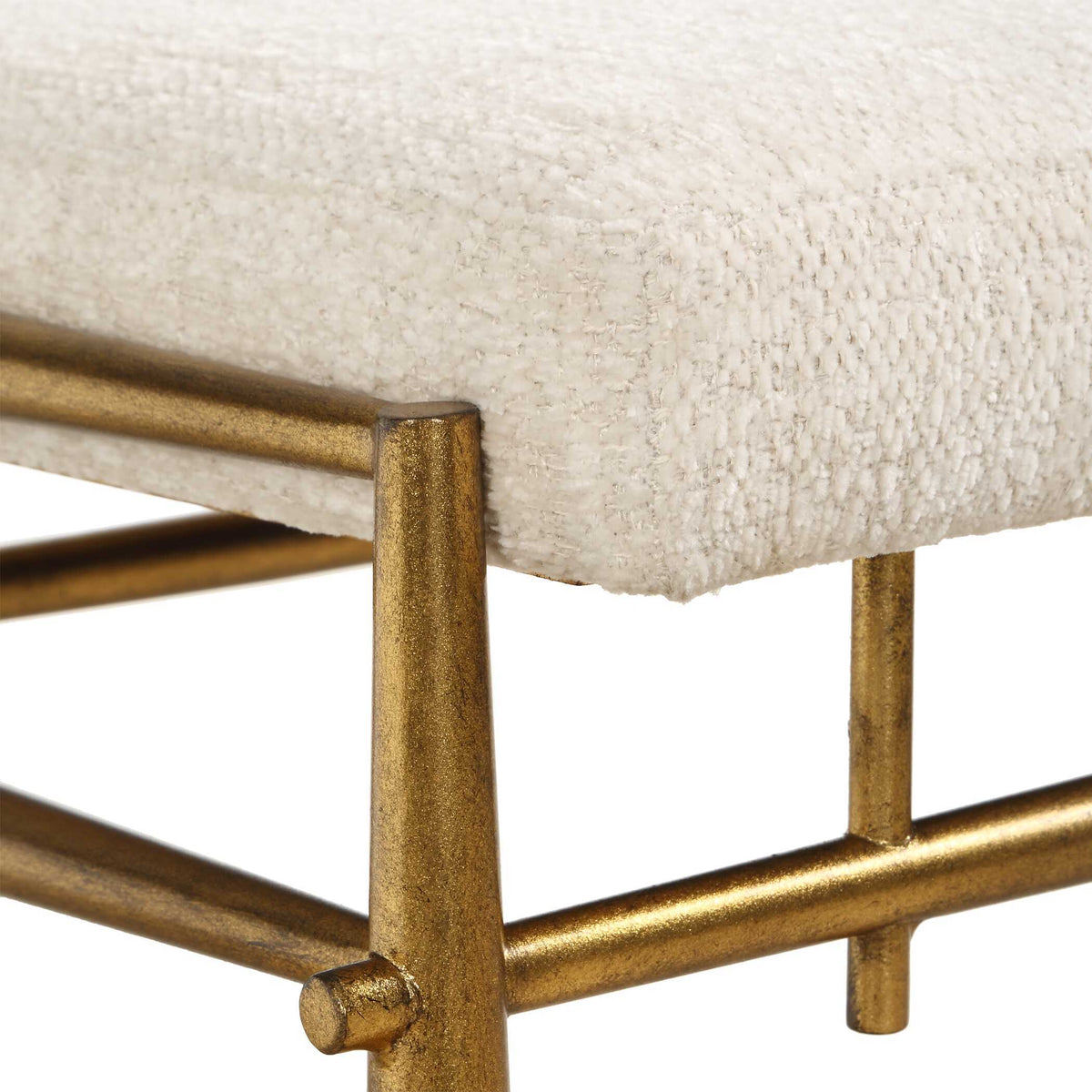 Karleen Plush Small Brass Bench - White / Gold by Uttermost - View 7