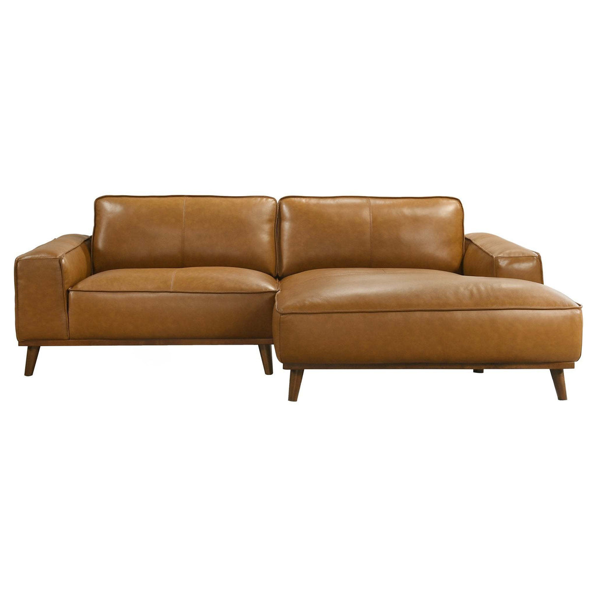 Kerrville Tan Leather Right Sectional Sofa with Mid-Century Modern Design, Genuine Top Grain Leather, Walnut-Finished Wood Legs, 98-Inch Width - sold by Home Elegance USA