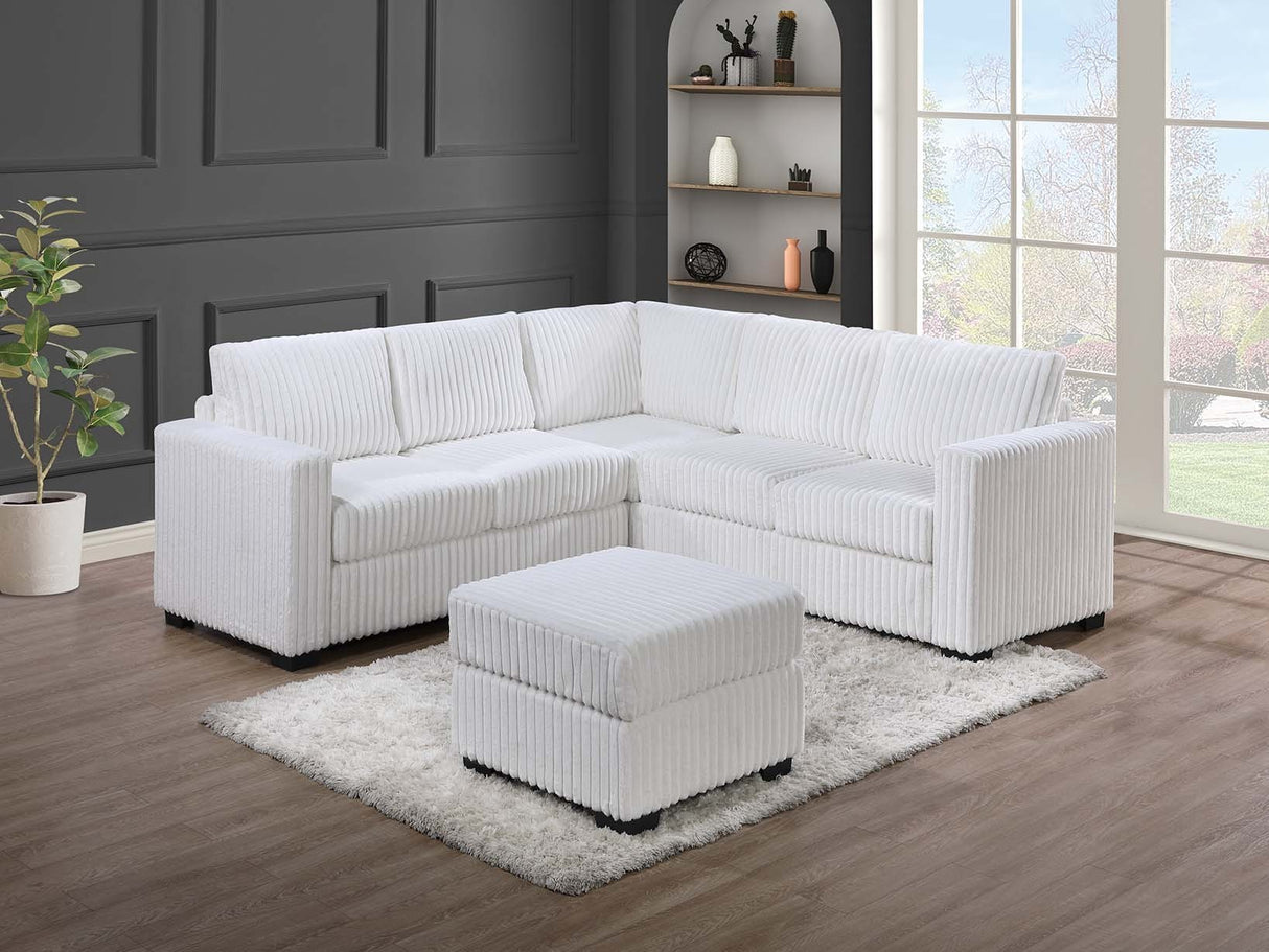 Beautiful 4-Piece Sectional Set W/ Ottoman Milk Color One Arm Loveseat Corner Wedge Corduroy Upholstered Plush Couch
