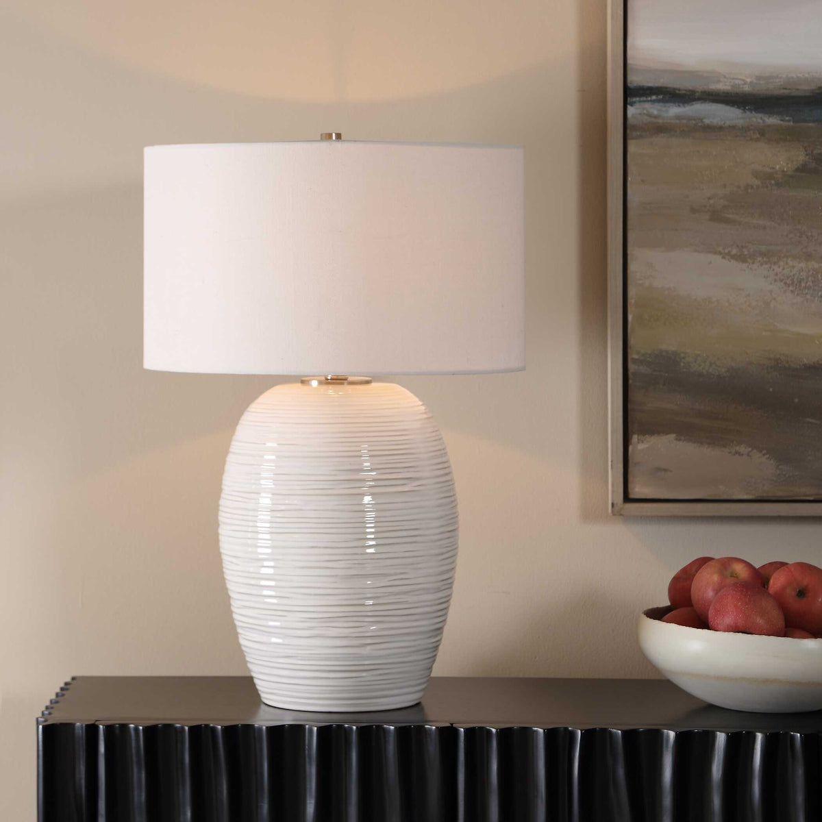Alkman Table Lamp - White by Uttermost - View 2