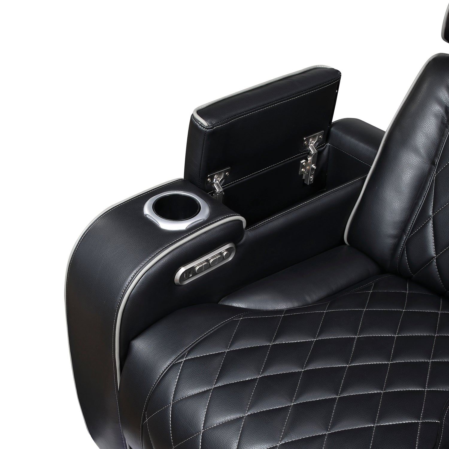 Fairway Power Recliner in Black Faux Leather, LED Lighting | Homelegance