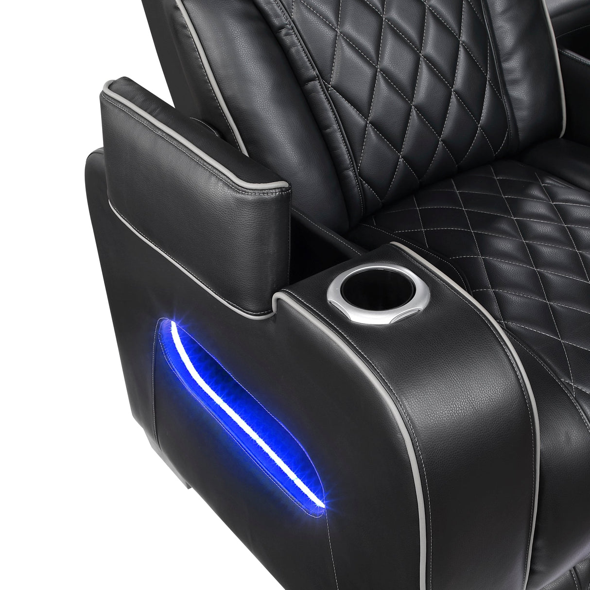Sillón reclinable eléctrico Fairway en piel sintética negra, iluminación LED | Homelegance