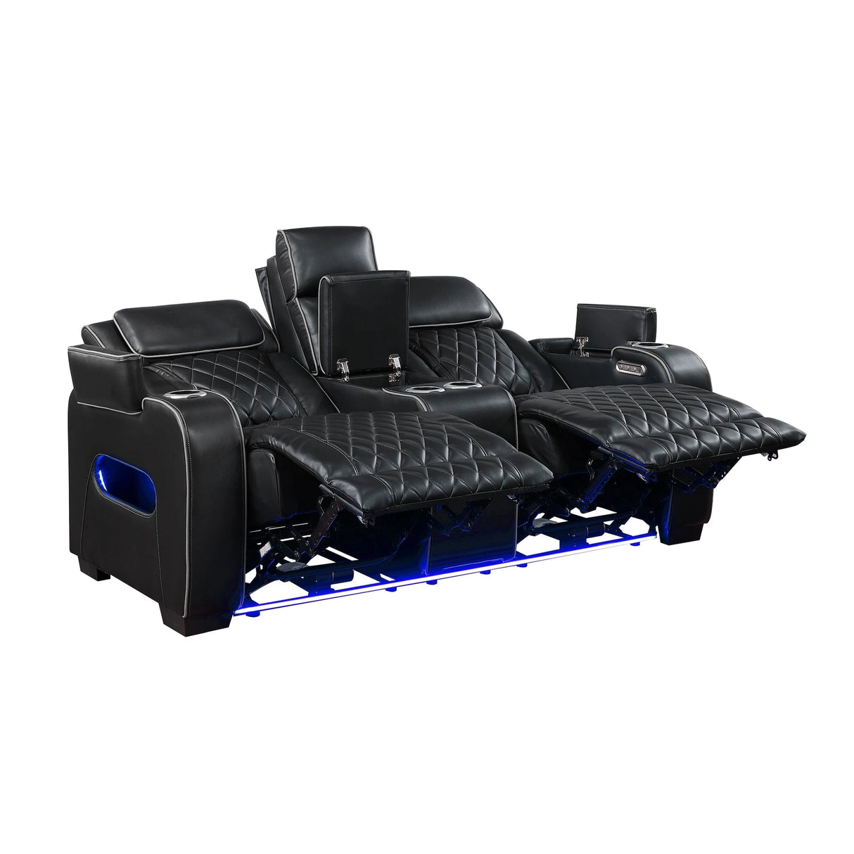 Sofá reclinable eléctrico Fairway de dos plazas en piel sintética negra con iluminación LED | Homelegance