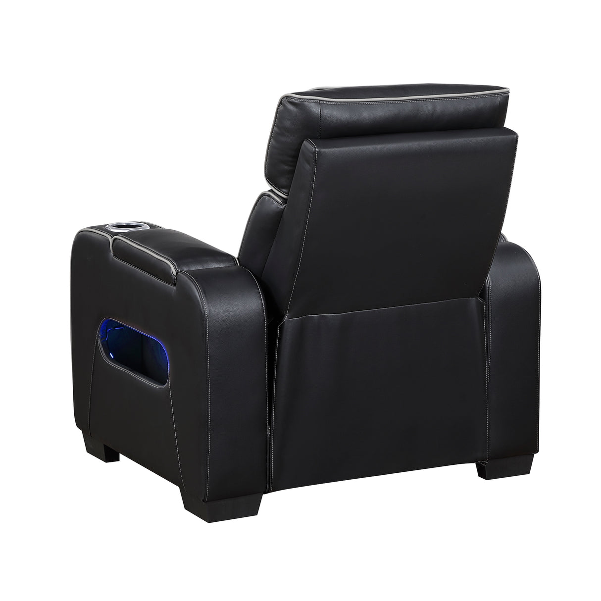 Fairway Power Recliner in Black Faux Leather, LED Lighting | Homelegance