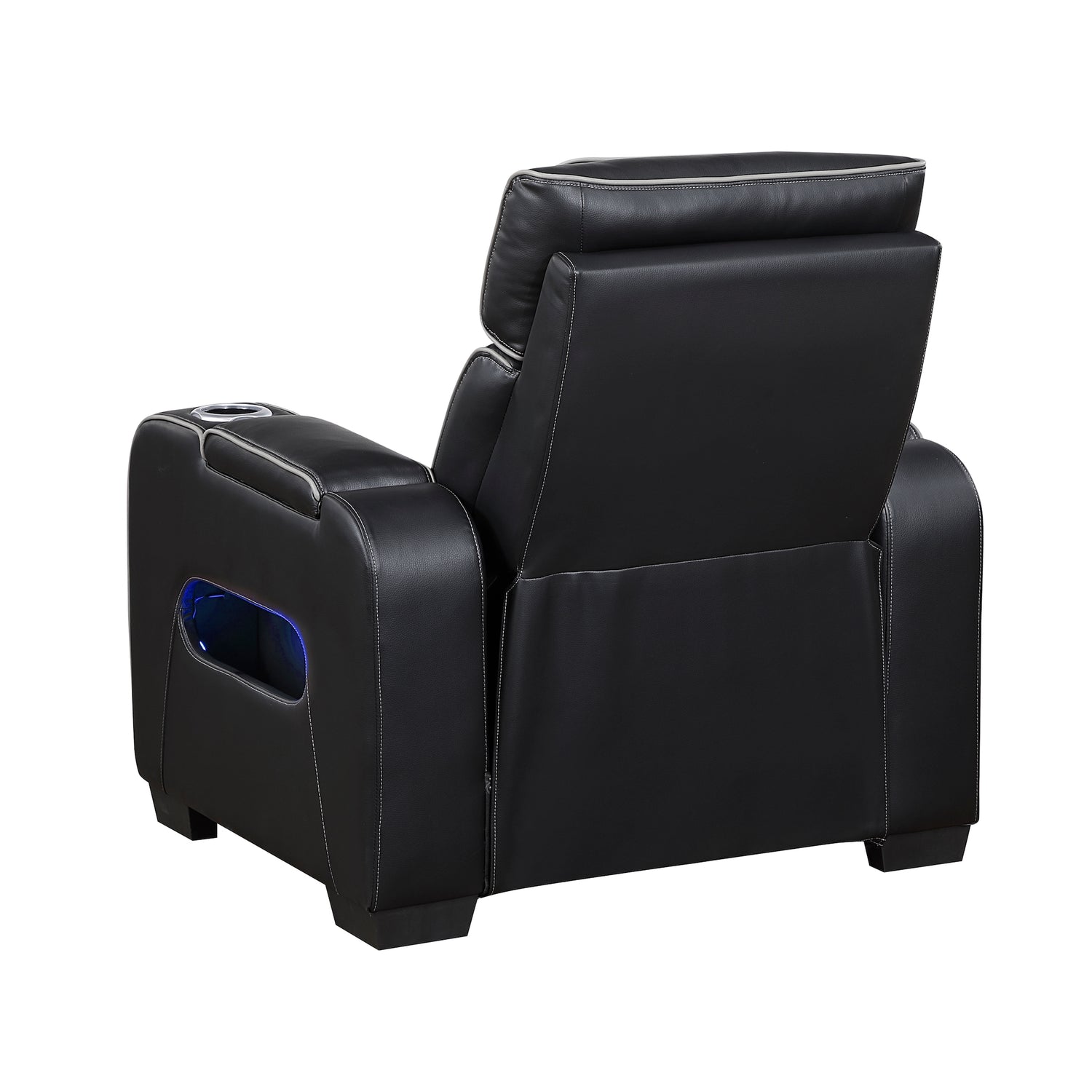 Fairway Power Recliner in Black Faux Leather, LED Lighting | Homelegance