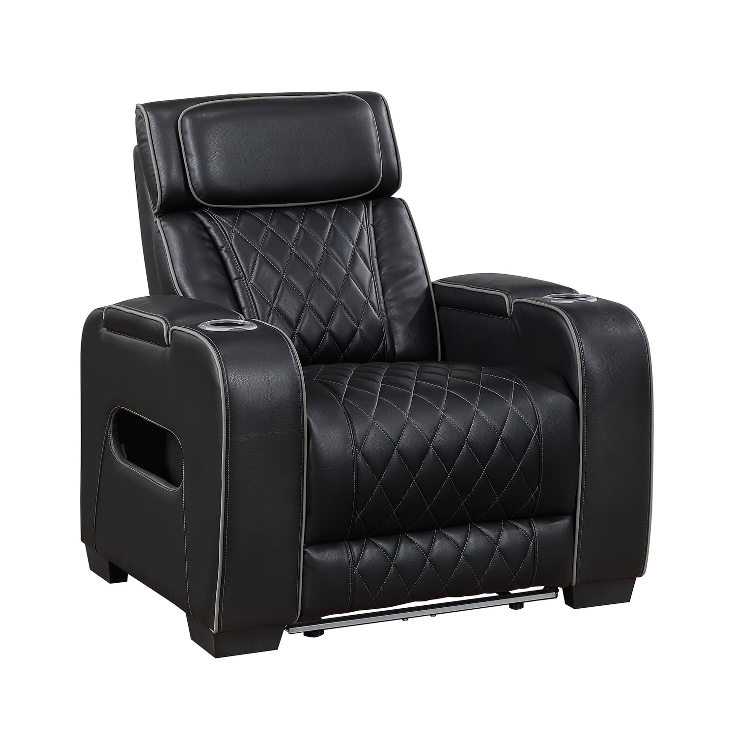 Fairway Power Recliner in Black Faux Leather, LED Lighting | Homelegance