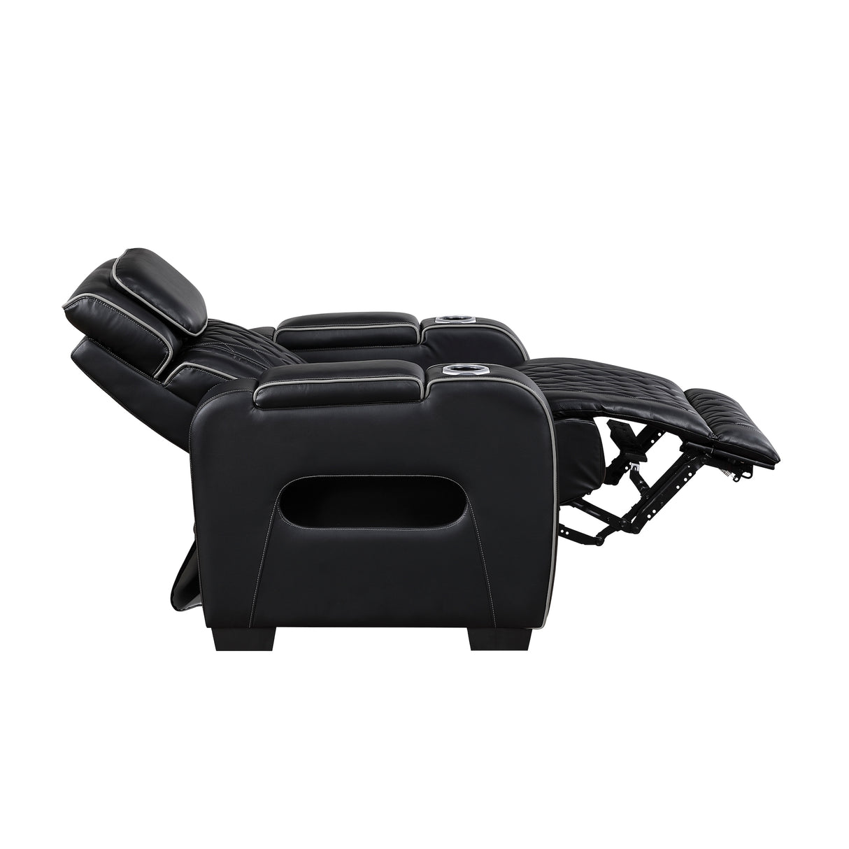 Fairway Power Recliner in Black Faux Leather, LED Lighting | Homelegance