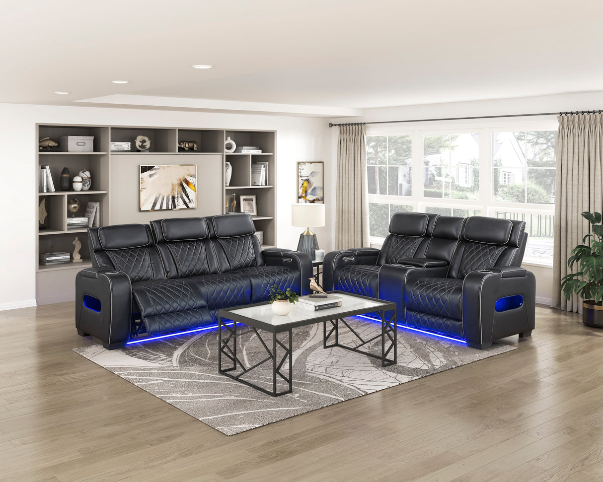 Fairway 2-Piece Power Reclining Sofa & Loveseat in Black Faux Leather | Homelegance - Home Elegance USA