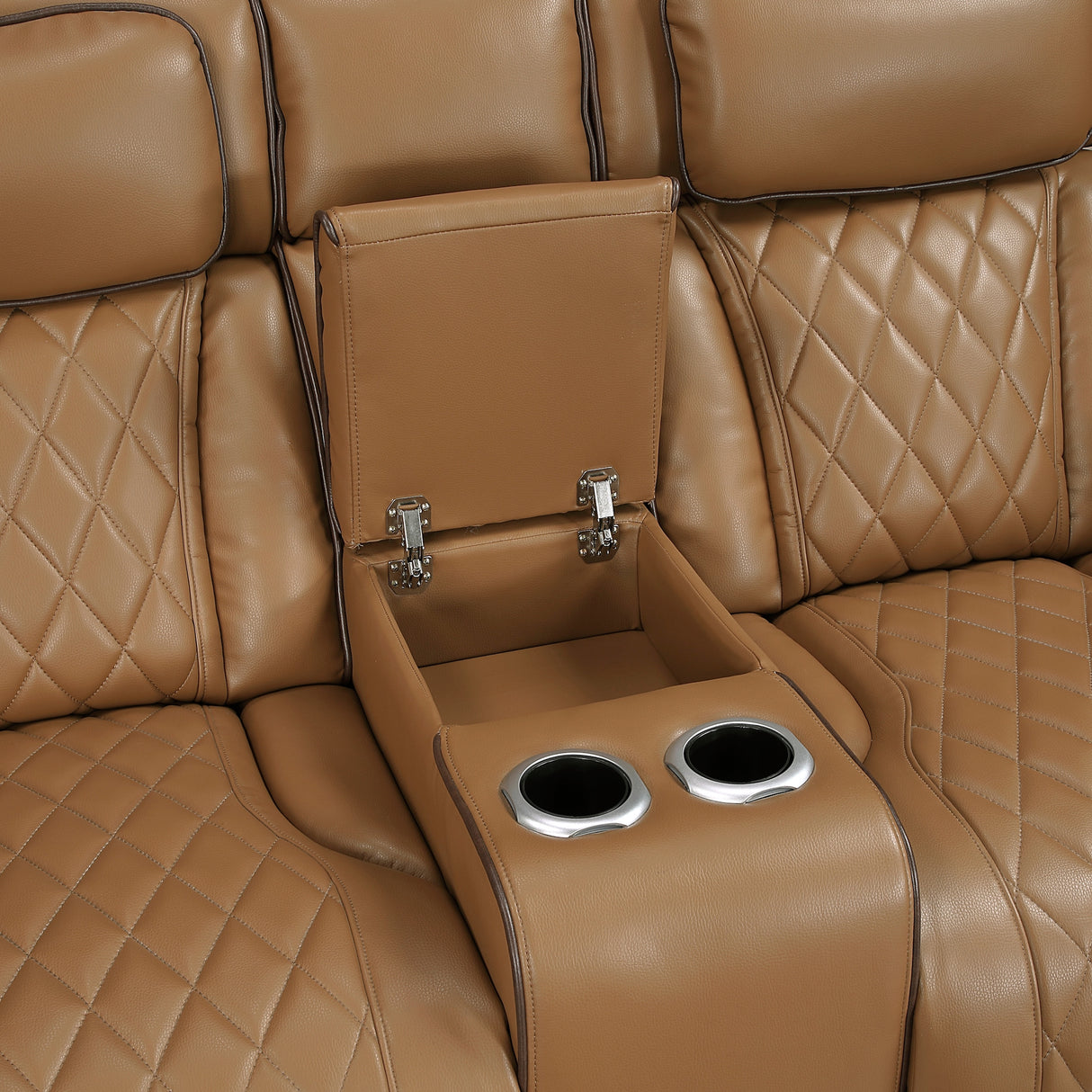 fairway power reclining loveseat brown leather by homelegance 9516BRW-2PWH console