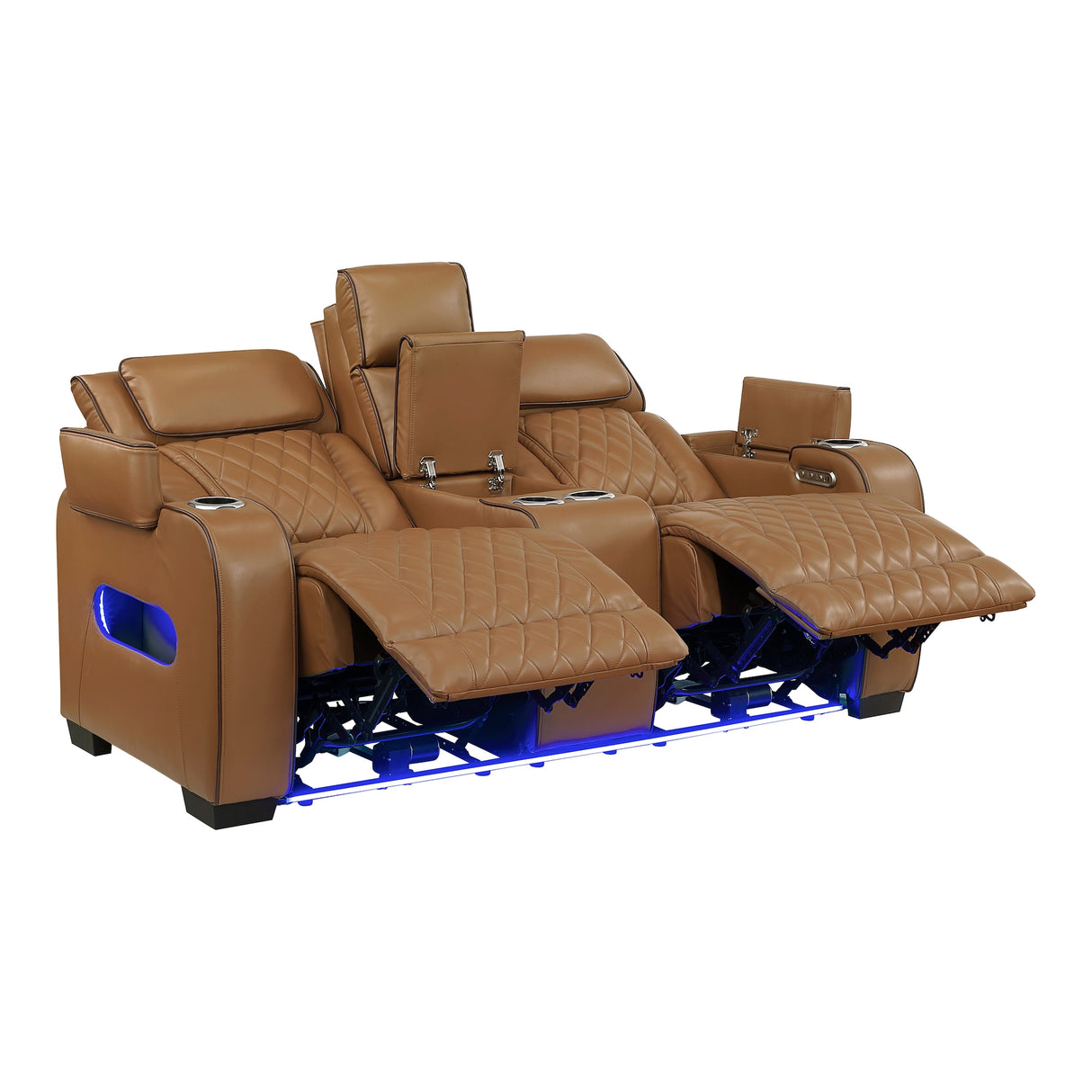 fairway power reclining loveseat brown leather by homelegance 9516BRW-2PWH open