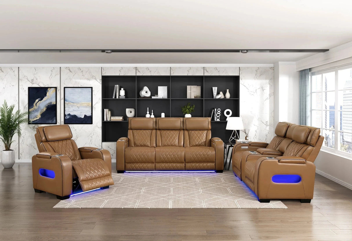 Sillón reclinable eléctrico Fairway en piel sintética marrón | Homelegance