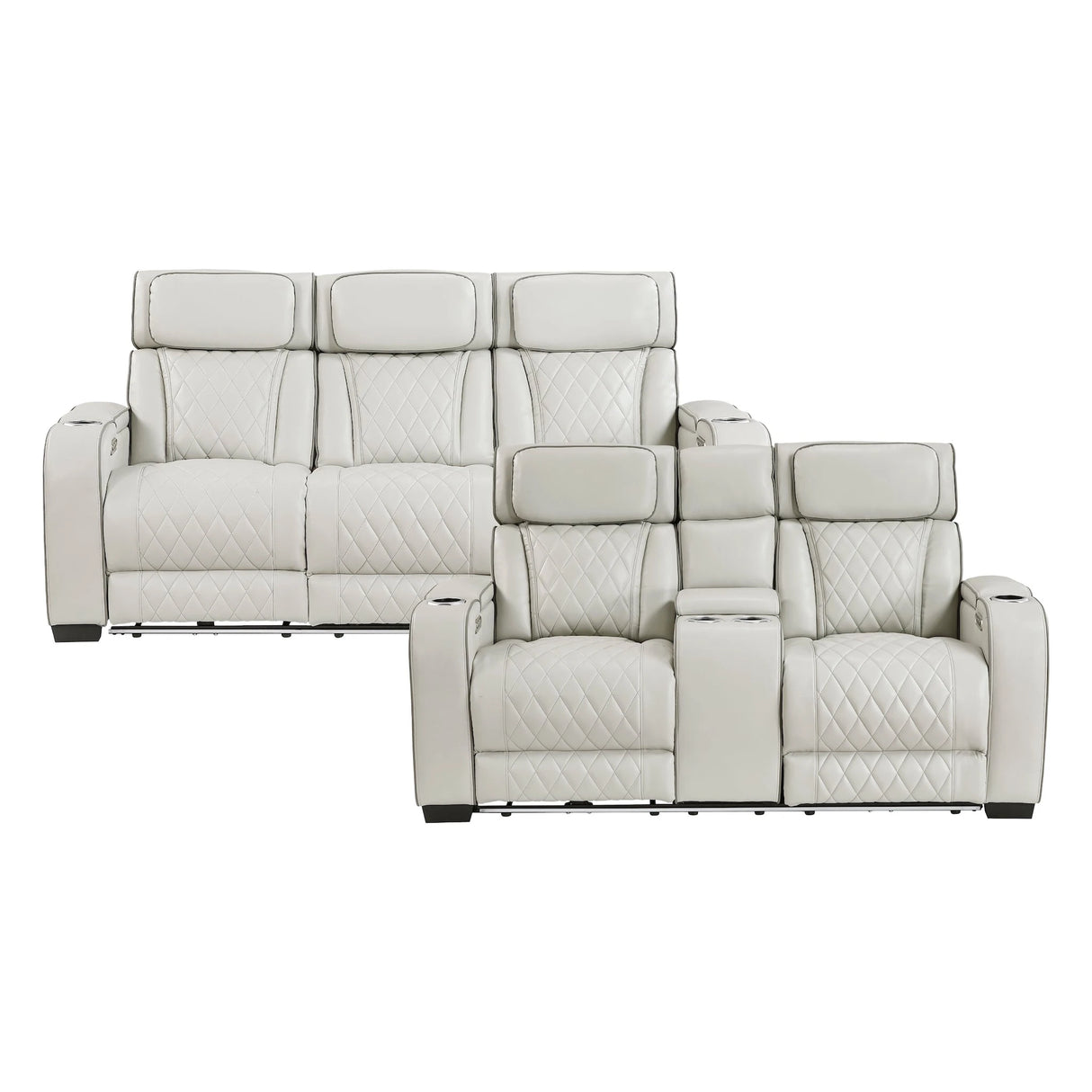 Fairway 2-Piece Power Reclining Sofa and Loveseat Set in Taupe Faux Leather | Homelegance