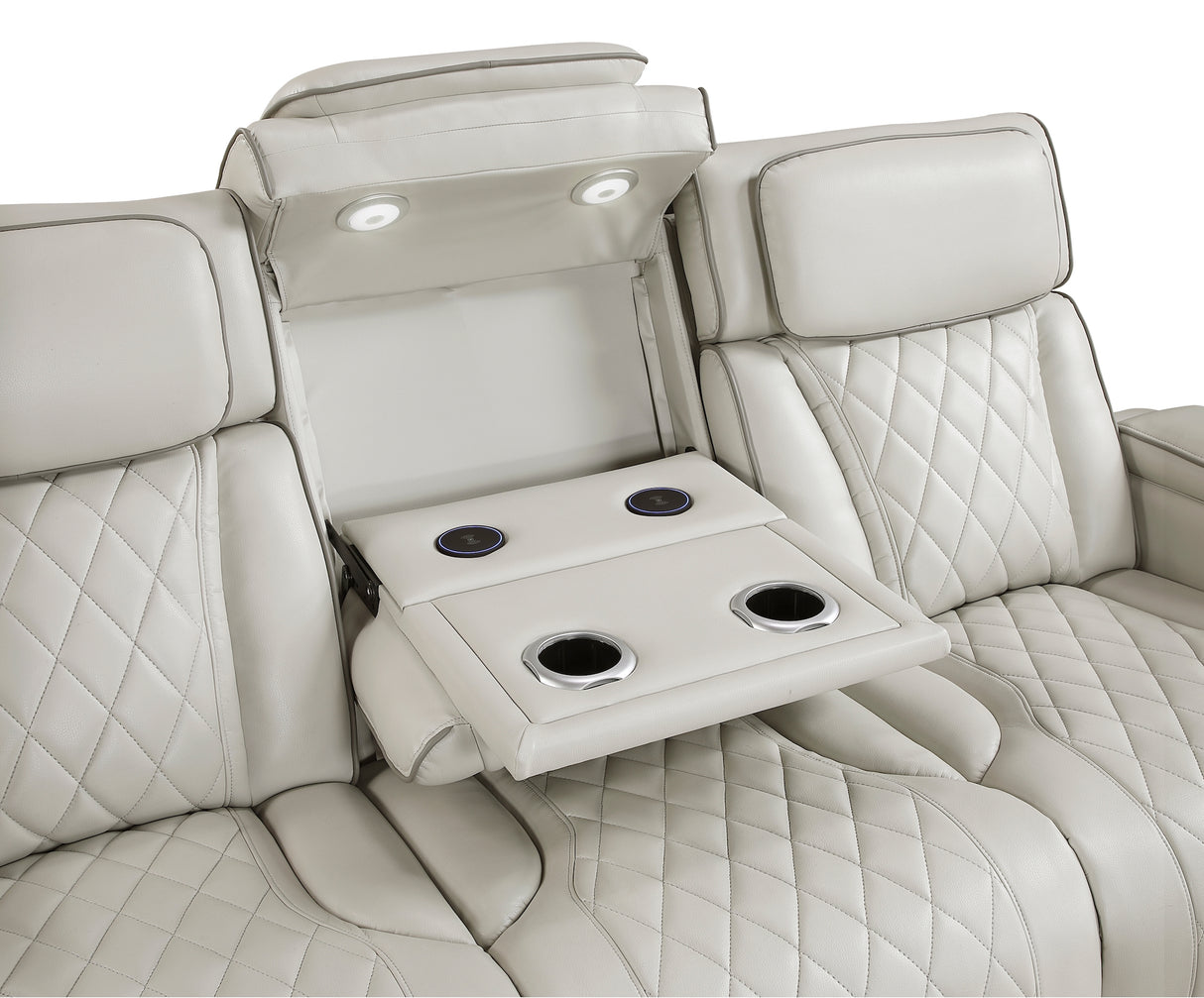 Homelegance Fairway Power Double Reclining Sofa in Taupe 9516TPE-3PWH cup holders