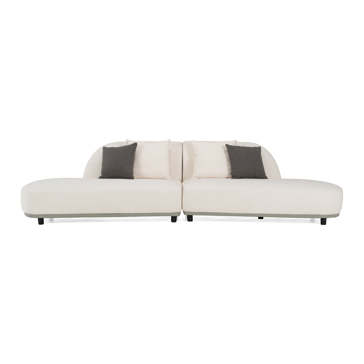 Falcone - Contemporary Off-White + Grey Bonded Leather Curved Sectional Sofa - View Image 1