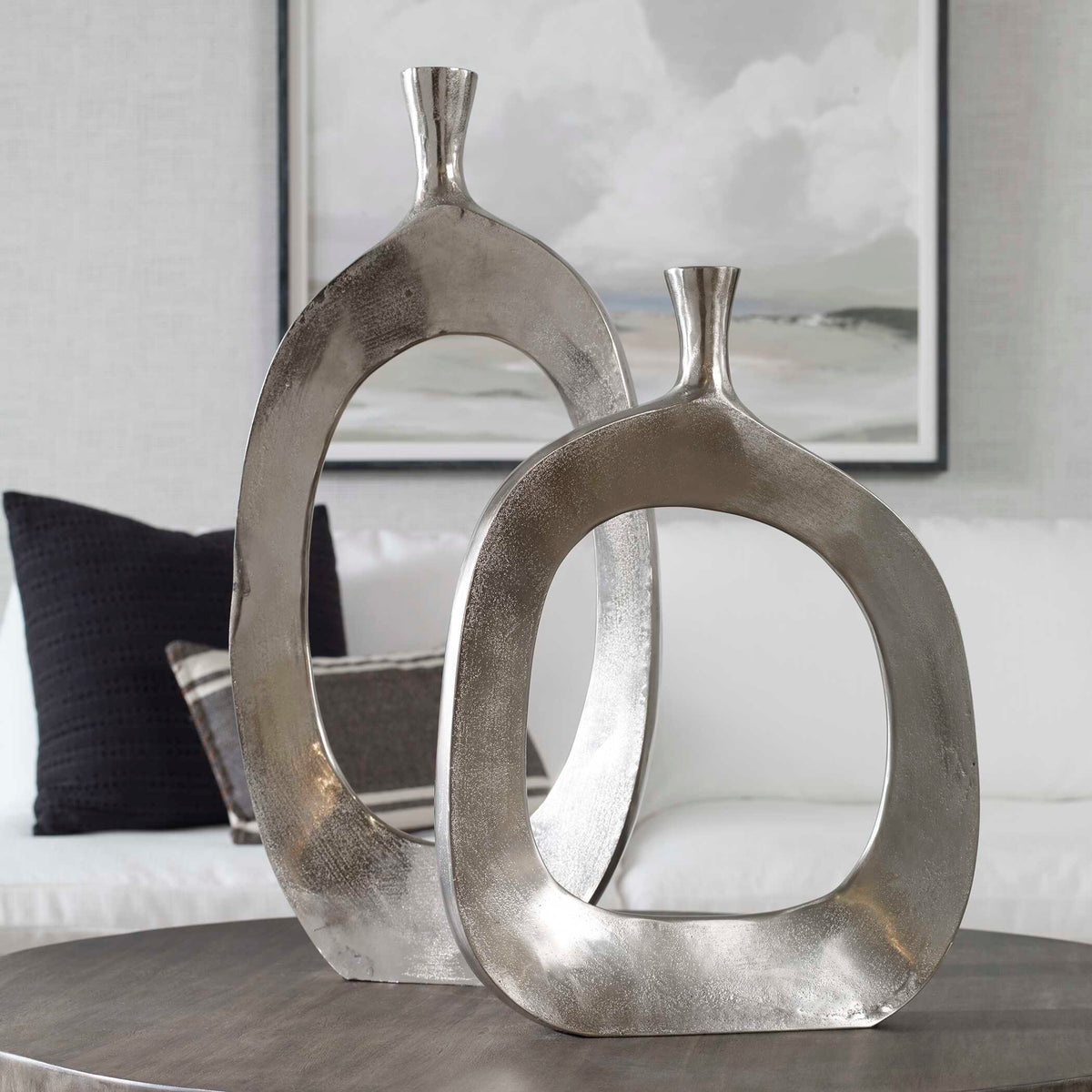 Cierra Aluminum Vases (Set of 2) - Silver by Uttermost - View 4