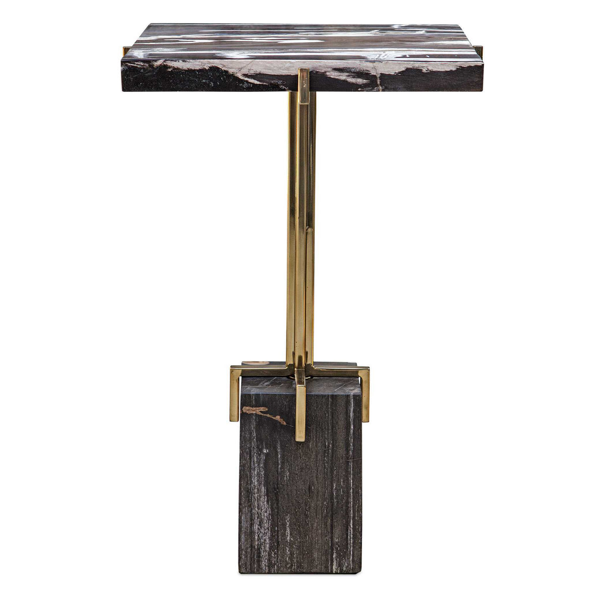 Rowman Petrified Wood Accent Table - Bronze / Dark Brown by Uttermost - View 1