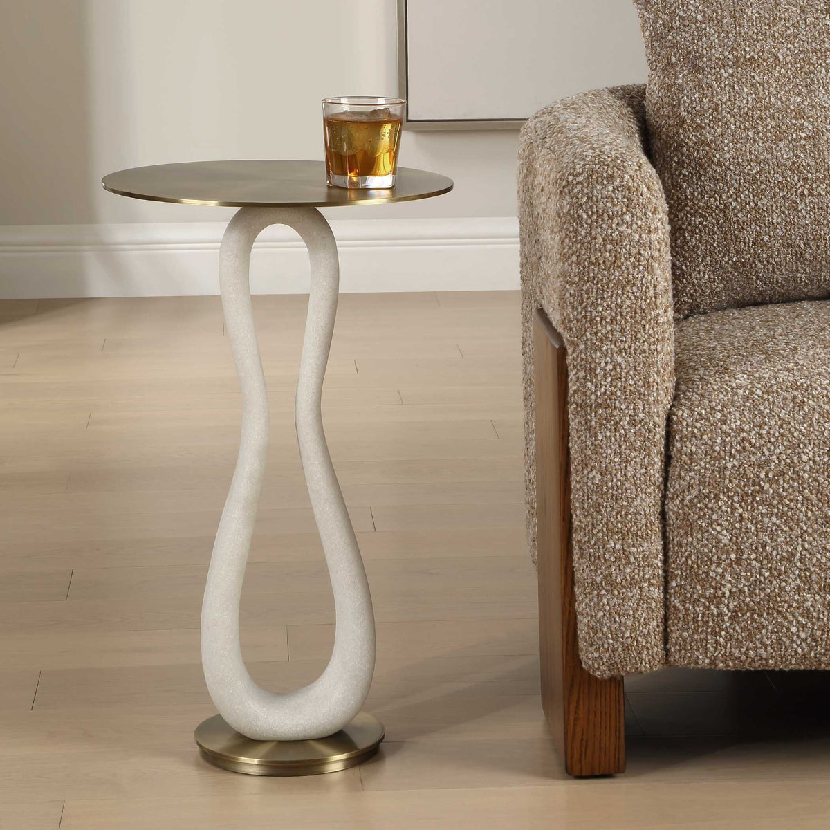 Sonia Modern Accent Table Brass - Gold / White by Uttermost - View 2