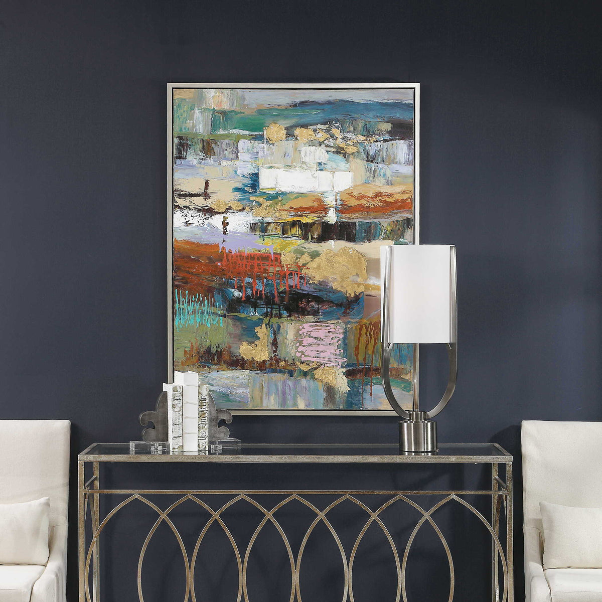 Fiesta Hand Painted Canvas - Blue / Orange by Uttermost - View 3