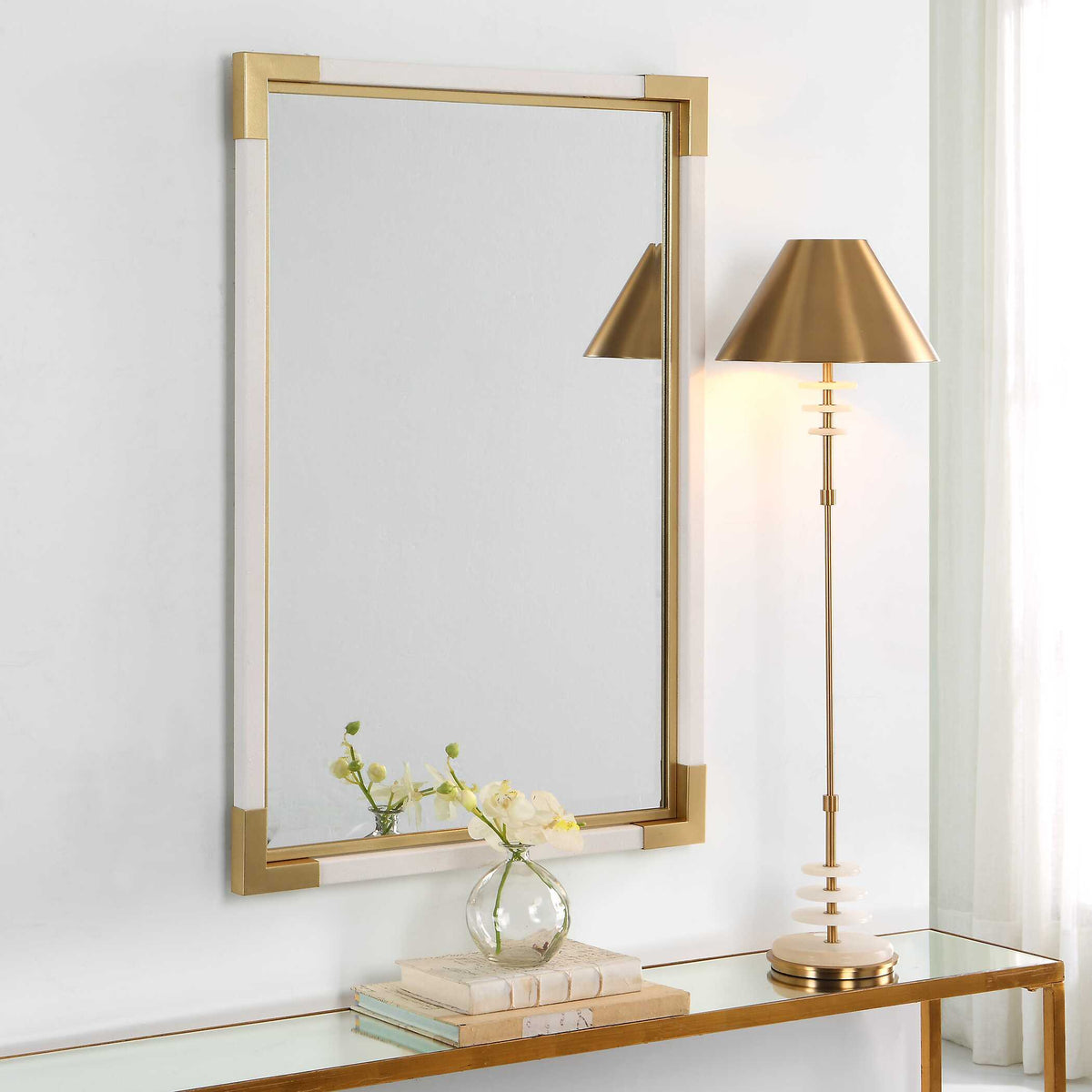 Malik White & Gold Mirror - White / Black by Uttermost - View 3