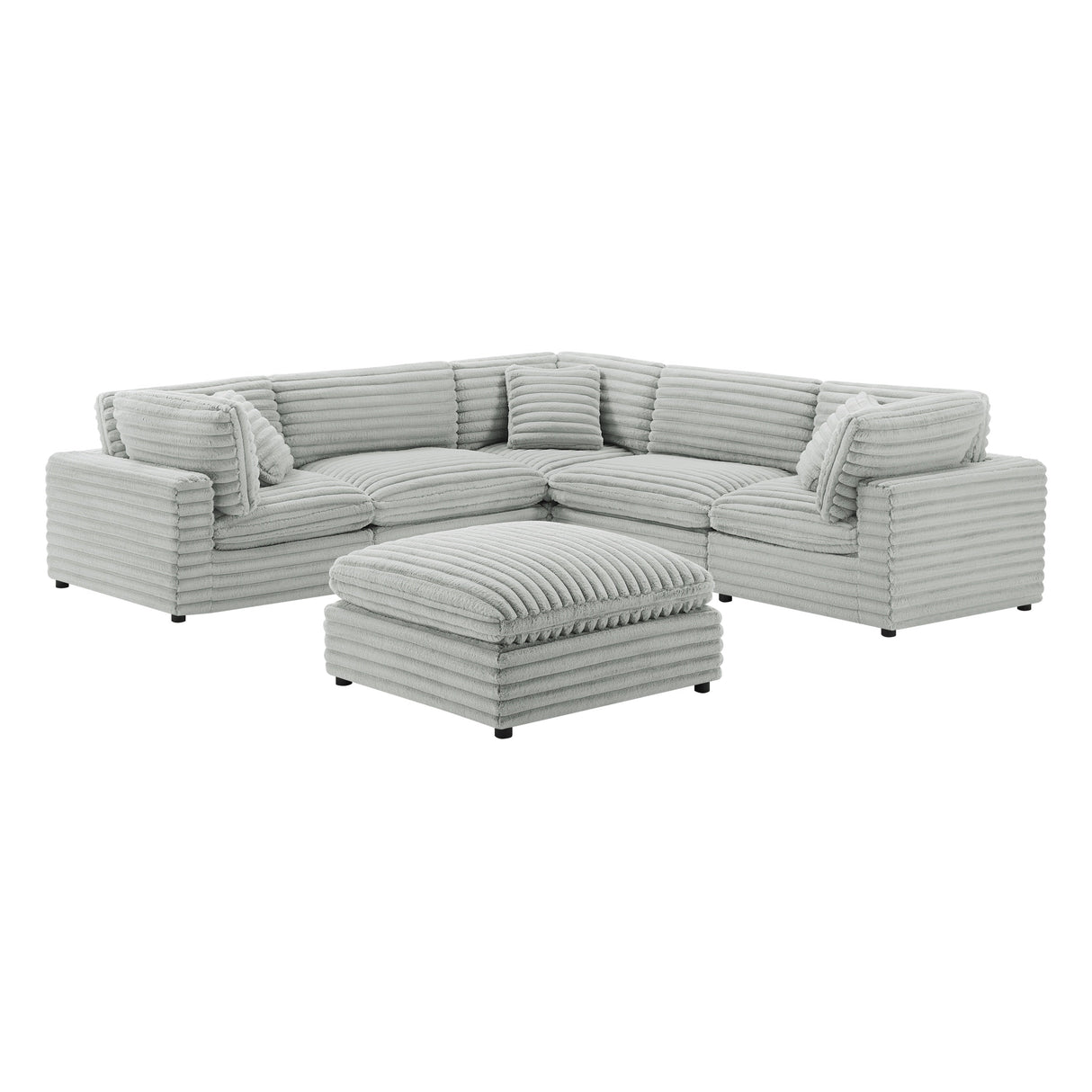 Jenny 6-Piece Modular Sectional in Ultra Plush Gray Polyester Cord-Like Fabric - sold by Home Elegance USA